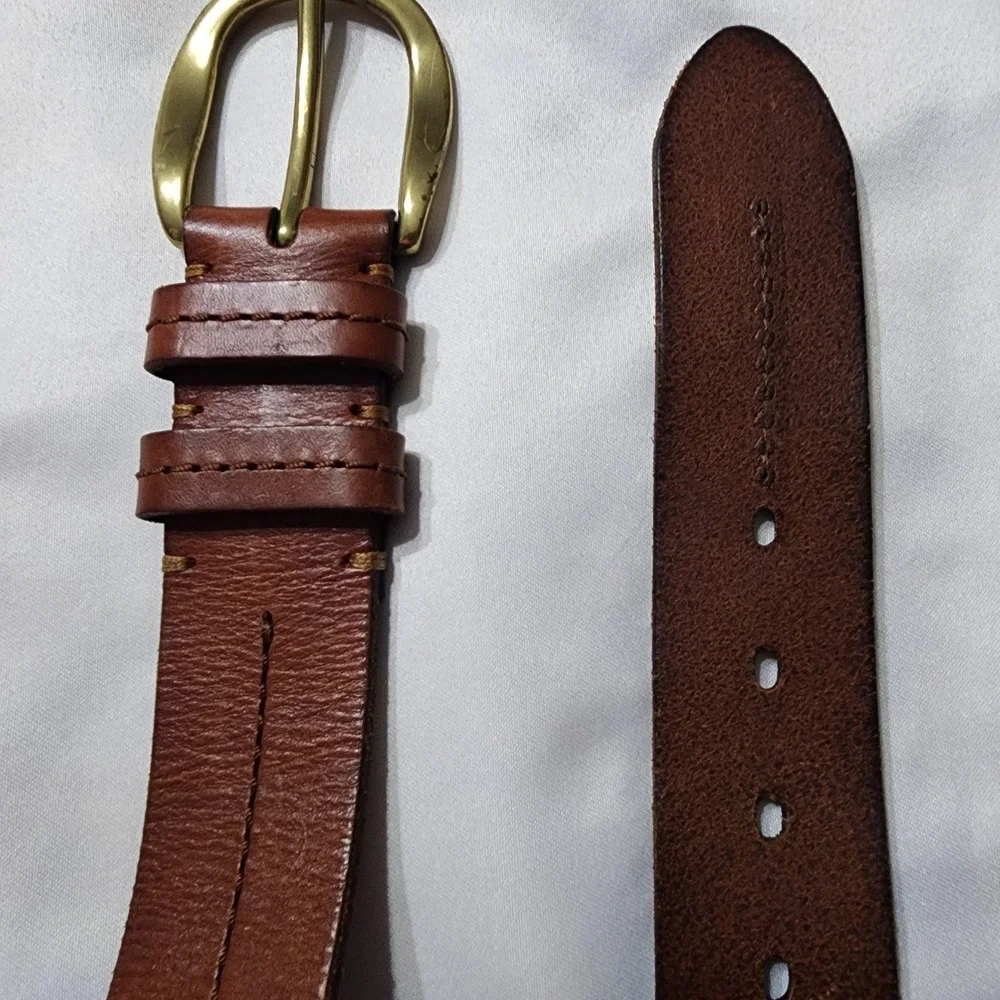 Lauren Ralph Lauren Brown Leather Belt Brass Buckle Cognac RL Logo Mens 34
